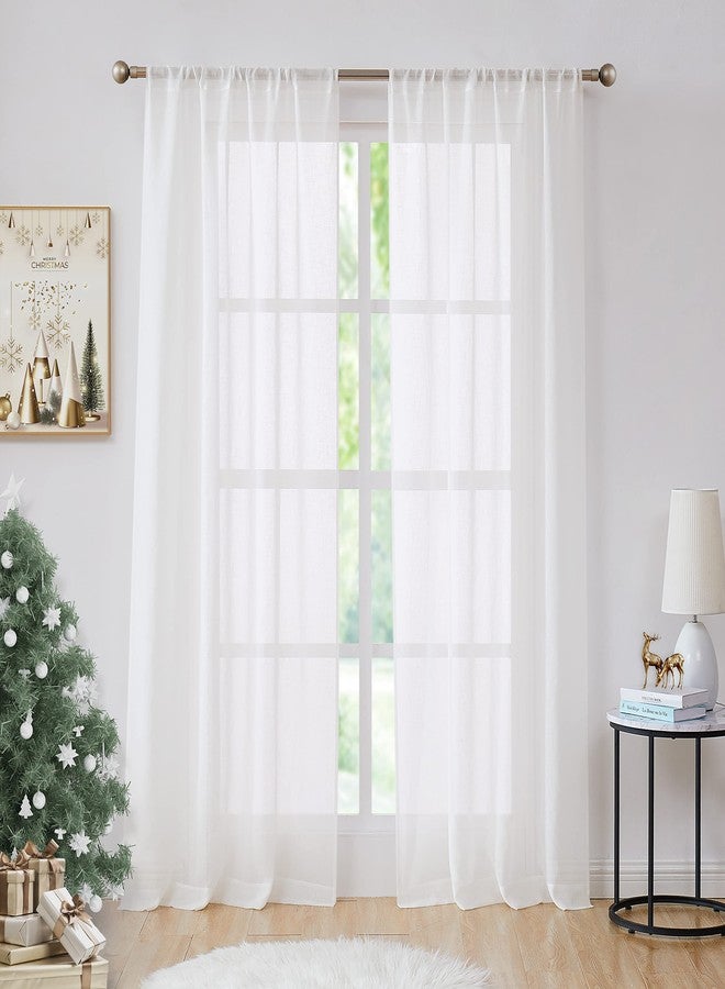 Central Park White Sheer Window Curtain Panels Linen Texture Solid Window Treatment Sets Drape Pairs Rod Pocket Curtains for Living and Bedroom Rustic Farmhouse 84 inches Long, 2 Panels - Image 1